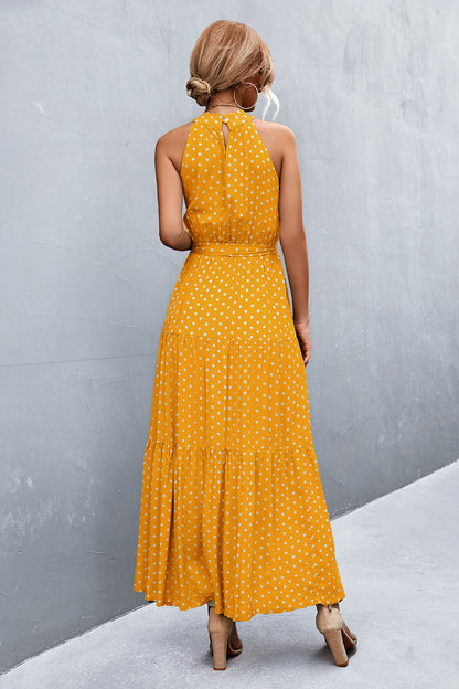 Monet Printed Sleeveless Tie Waist Maxi Dress