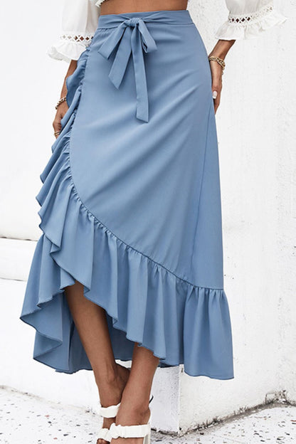 Ruffle Trim Tied Skirt - Powder Blue