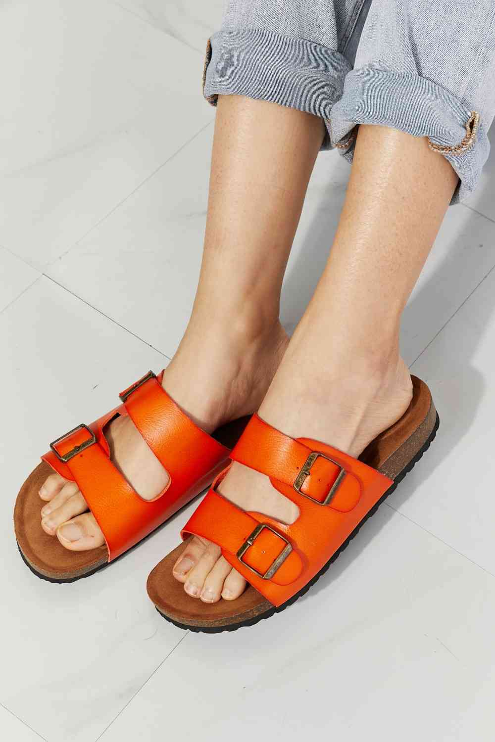 Double Banded Slide Sandals - Orange