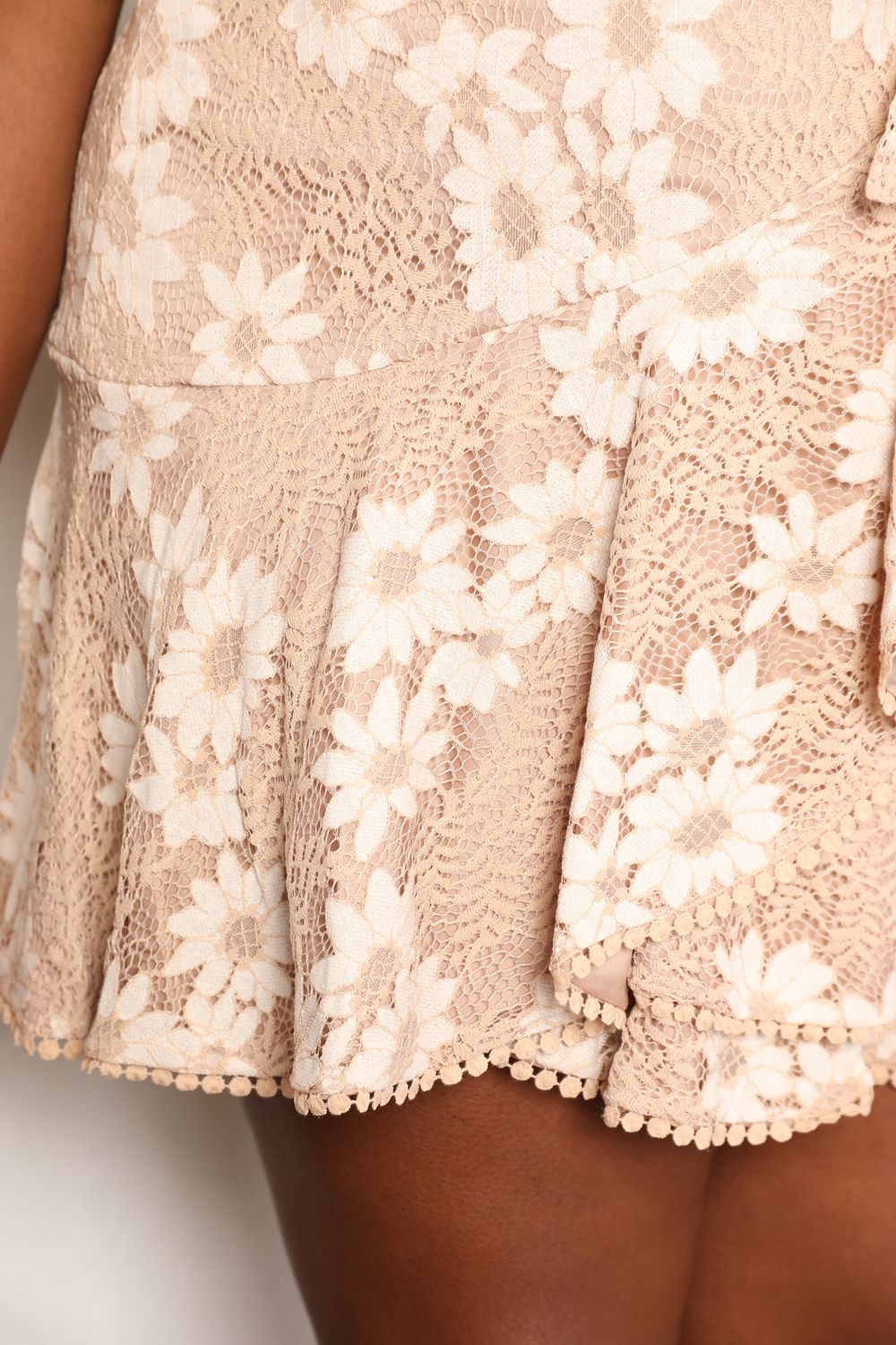 Aimee Floral Lace Pompom Detail Tie-Waist Flutter Sleeve Dress