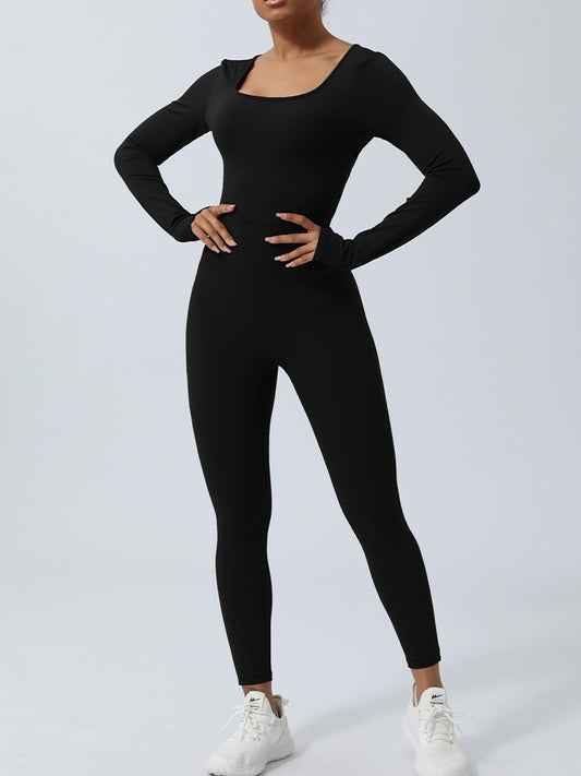 Twisted Backless Long Sleeve Active Jumpsuit
