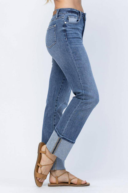 Nyla High Waist Straight Leg Jeans with Wide Cuff