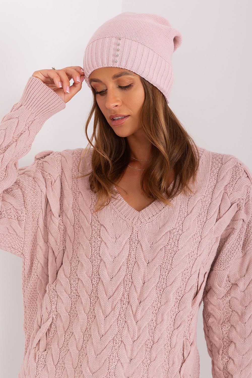 Deco Pearl Texture Beanie - Light Pink