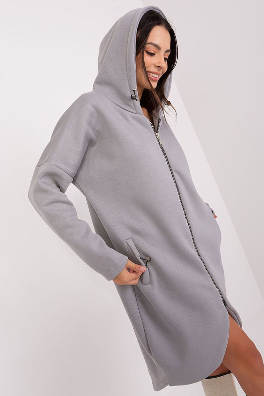 Long Zipped Hoodie Sweatshirt - Gray