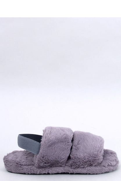 Back Up Fuzzy Slippers with Stretchy Heel Strap - Gray