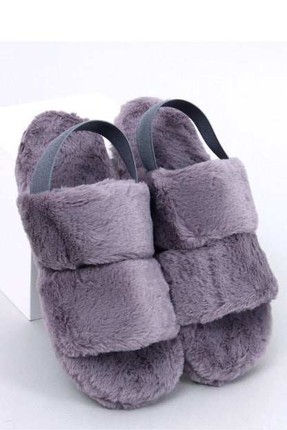 Back Up Fuzzy Slippers with Stretchy Heel Strap - Gray