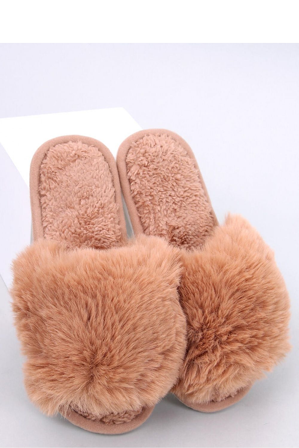 Pasha Fuzzy Faux Fur Open Toe Slippers - Caramel