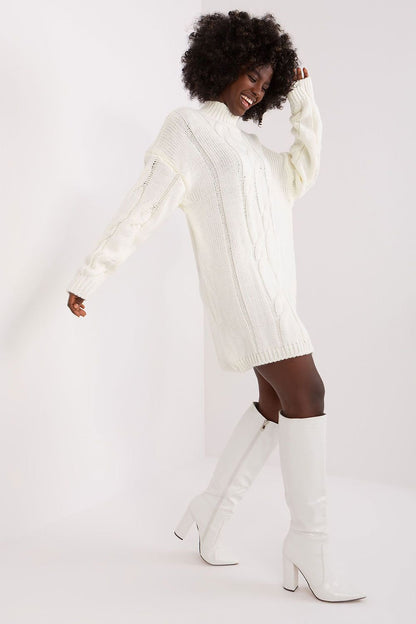 Mock Neck Long Sleeve Cable Knit Sweater Dress