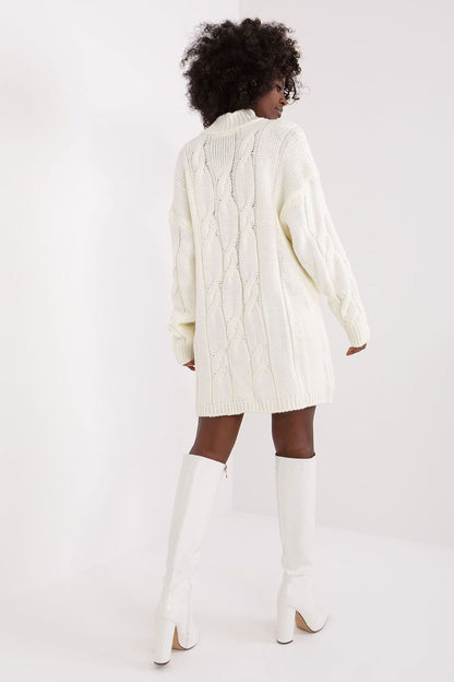 Mock Neck Long Sleeve Cable Knit Sweater Dress