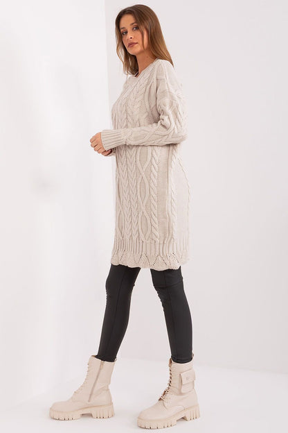 Long Sleeve Cable Knit Crew Neck Sweater Dress - Oatmilk