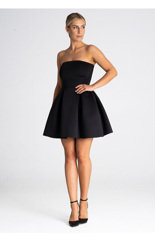 Women's Strapless Pleated Peplum Dress - Black
