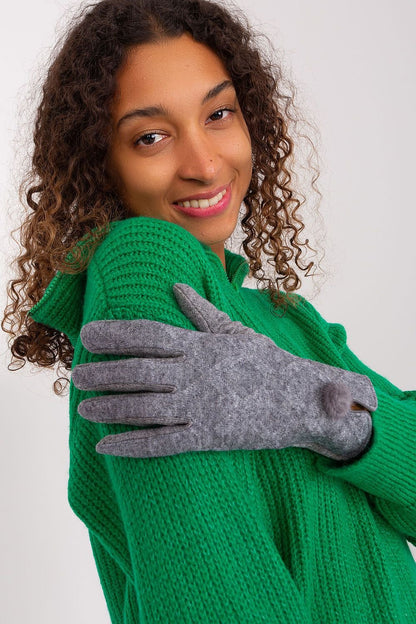 Charlotte Insulated Cotton PomPom Wrist Gloves - Heather Gray