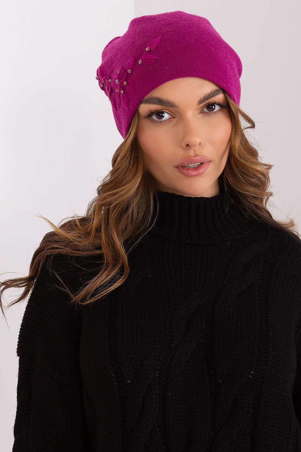 Rose Cashmere Beanie Hat - Light Burgundy