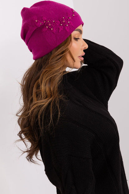 Rose Cashmere Beanie Hat - Light Burgundy