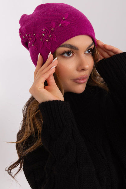 Rose Cashmere Beanie Hat - Light Burgundy