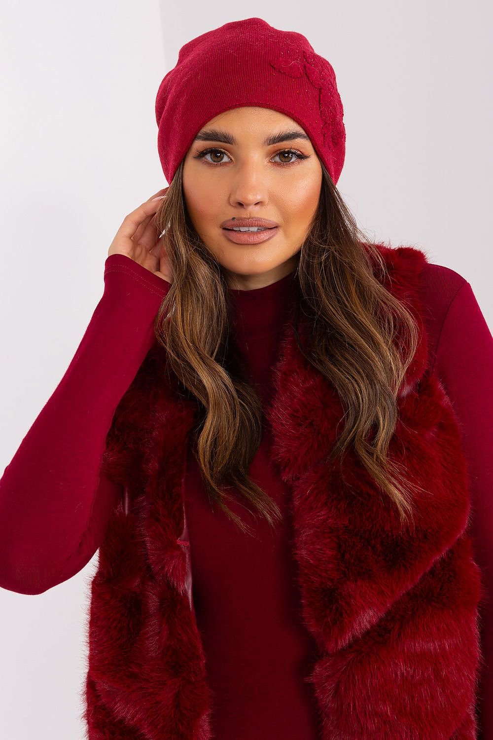 Flora Cashmere Beanie Hat - Light Burgundy