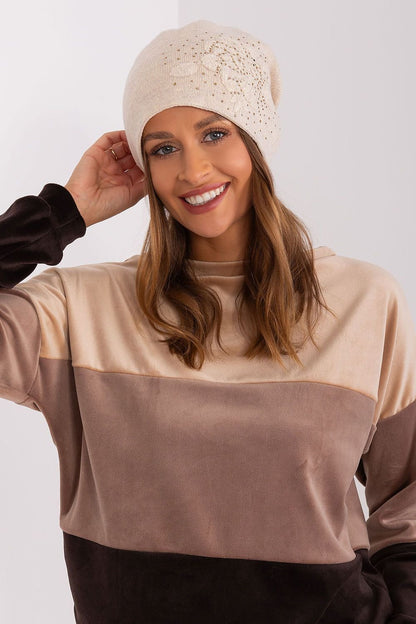 Flora Cashmere Beanie Hat -Ecru