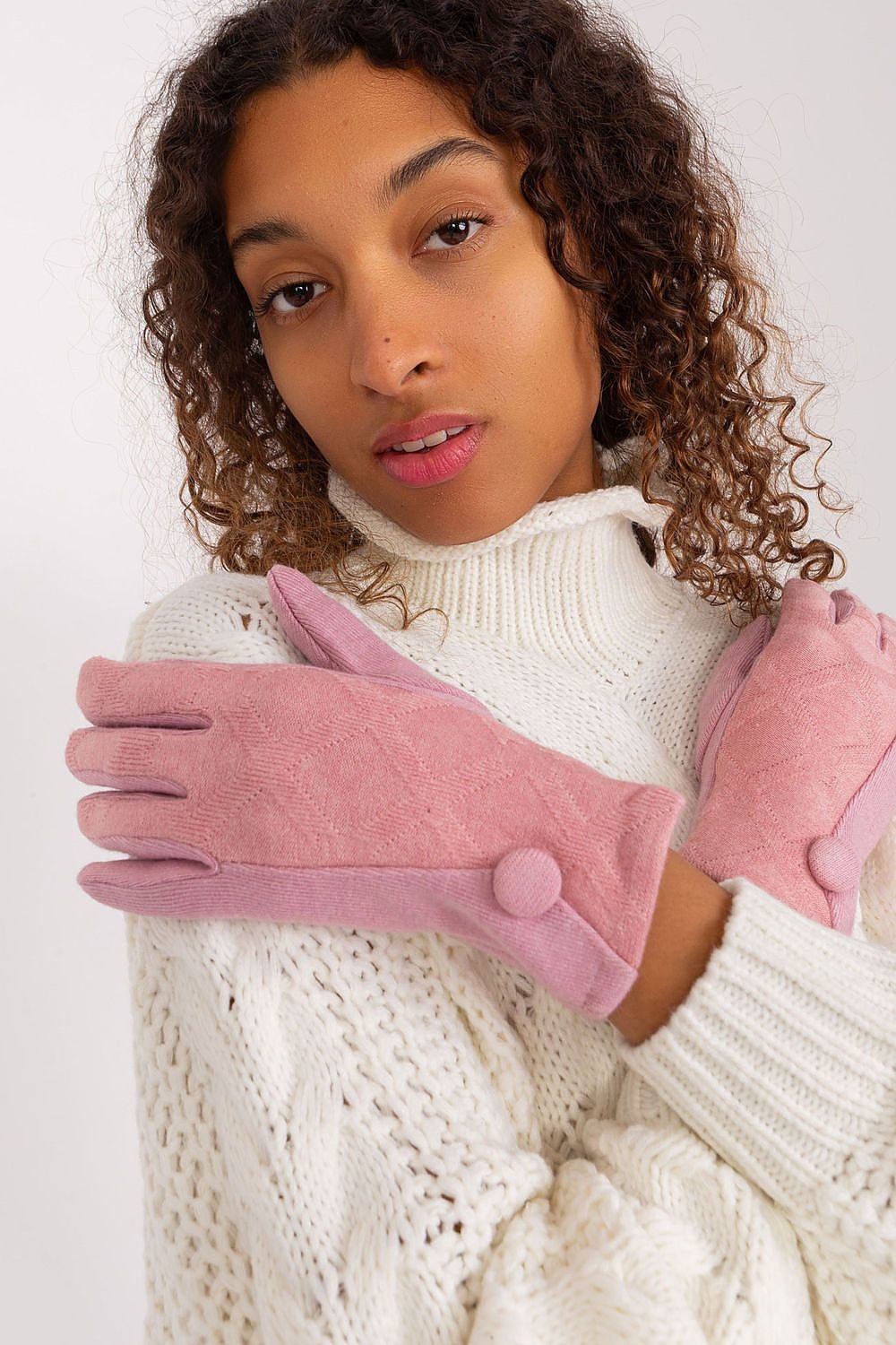 Lily Cotton Geometric Button Gloves - Light Pink