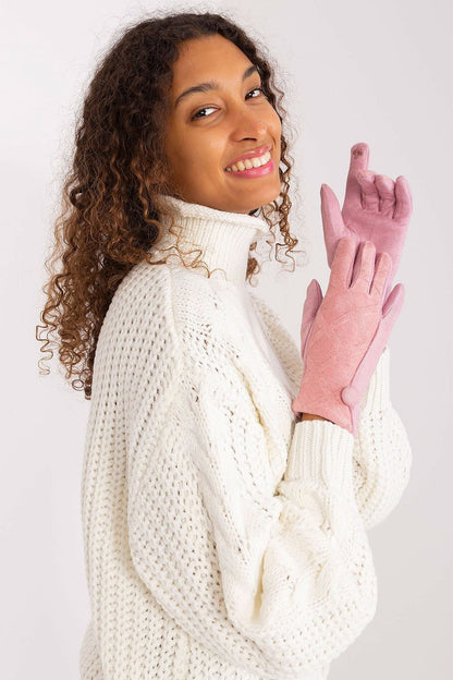 Lily Cotton Geometric Button Gloves - Light Pink