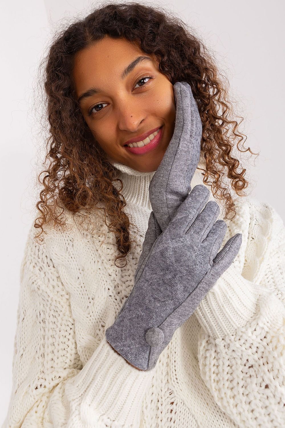 Lily Cotton Geometric Button Gloves - Heather Gray