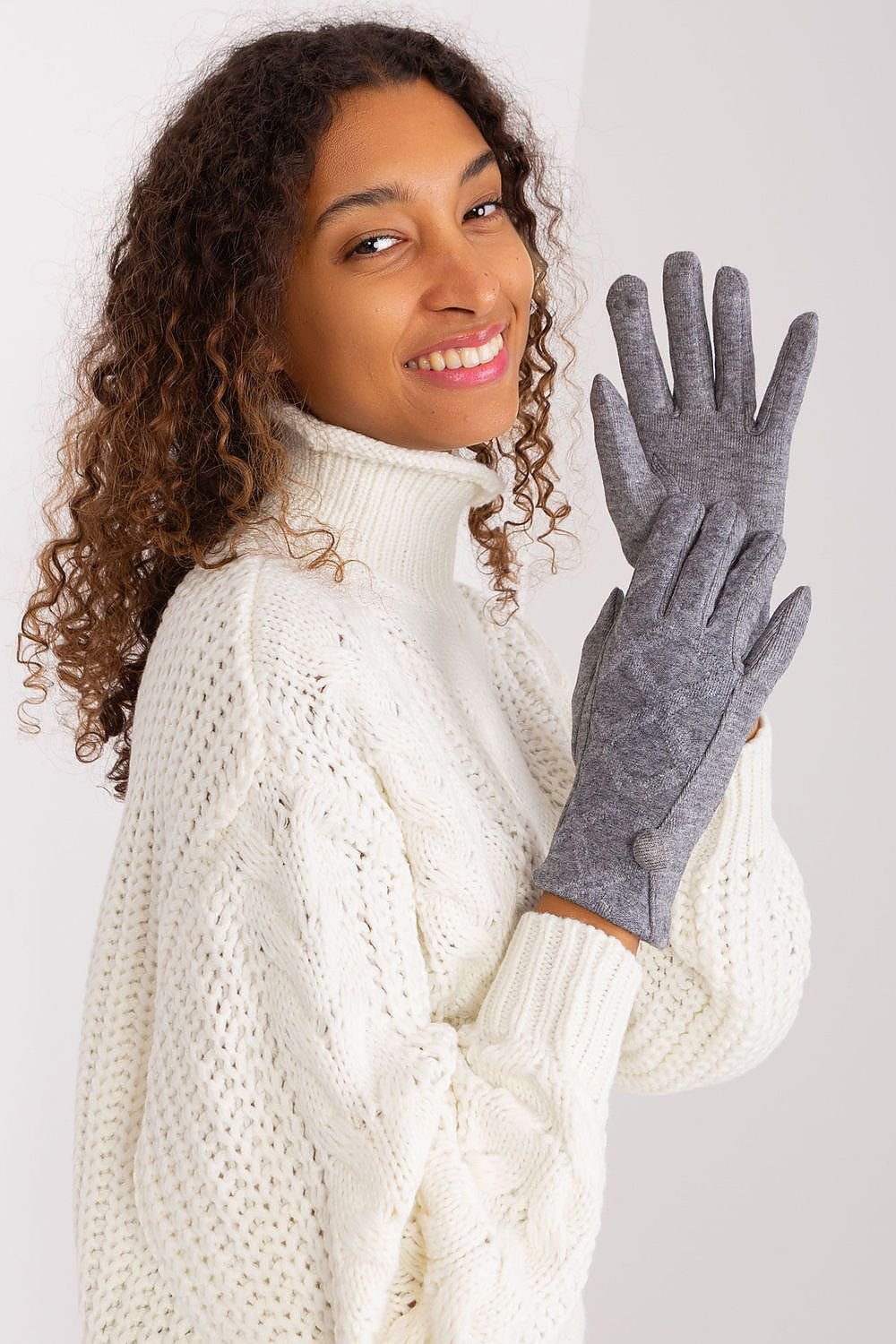 Lily Cotton Geometric Button Gloves - Heather Gray
