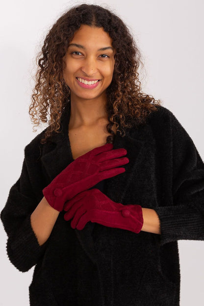 Lily Cotton Geometric Button Gloves - Burgundy