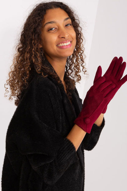 Lily Cotton Geometric Button Gloves - Burgundy