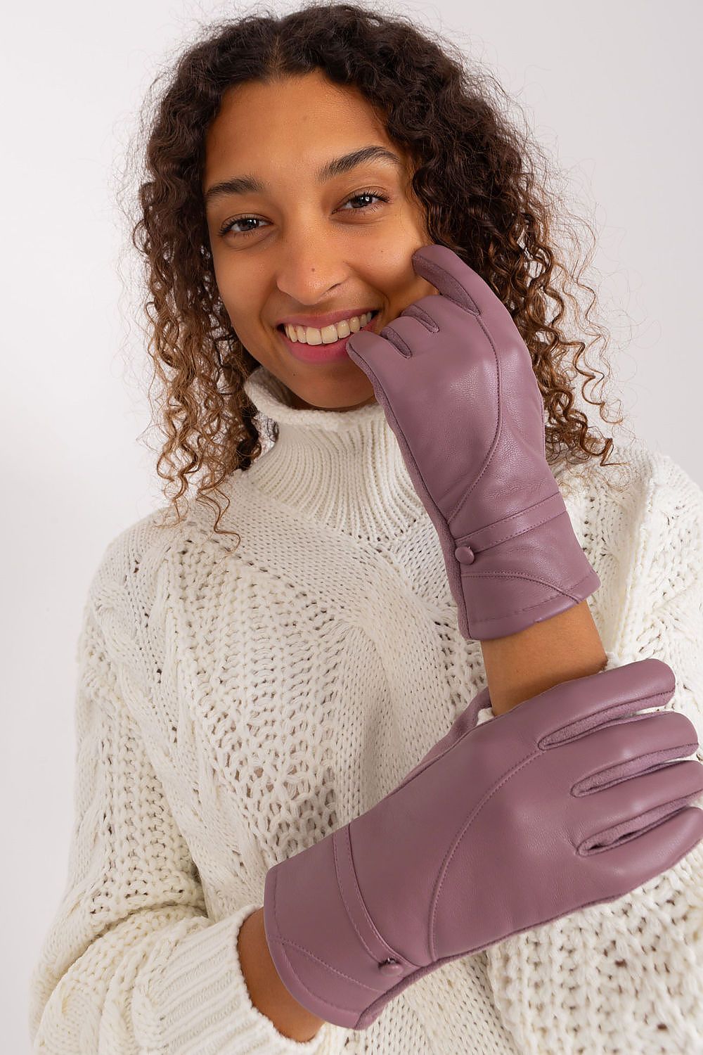 Naomi Vegan Leather Button Wrist Gloves - Pink Taupe