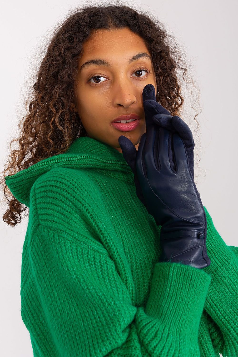 Naomi Vegan Leather Button Wrist Gloves - Navy