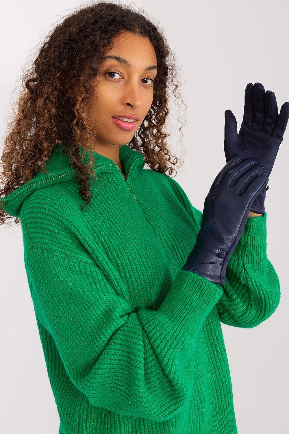 Naomi Vegan Leather Button Wrist Gloves - Navy