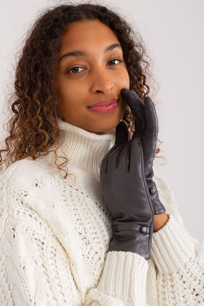 Naomi Vegan Leather Button Wrist Gloves - Charcoal Gray