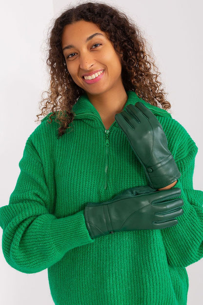 Naomi Vegan Leather Button Wrist Gloves - Forest Green