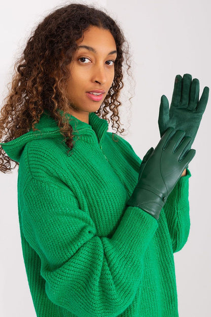 Naomi Vegan Leather Button Wrist Gloves - Forest Green