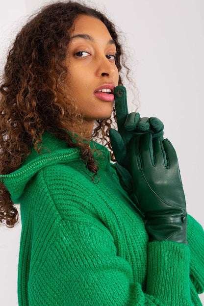 Naomi Vegan Leather Button Wrist Gloves - Forest Green