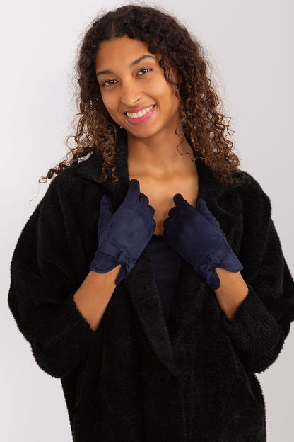 Bea Women's Insulated Cotton Bow Wrist Gloves - Navy Blue