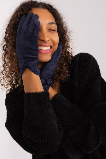 Bea Women's Insulated Cotton Bow Wrist Gloves - Navy Blue