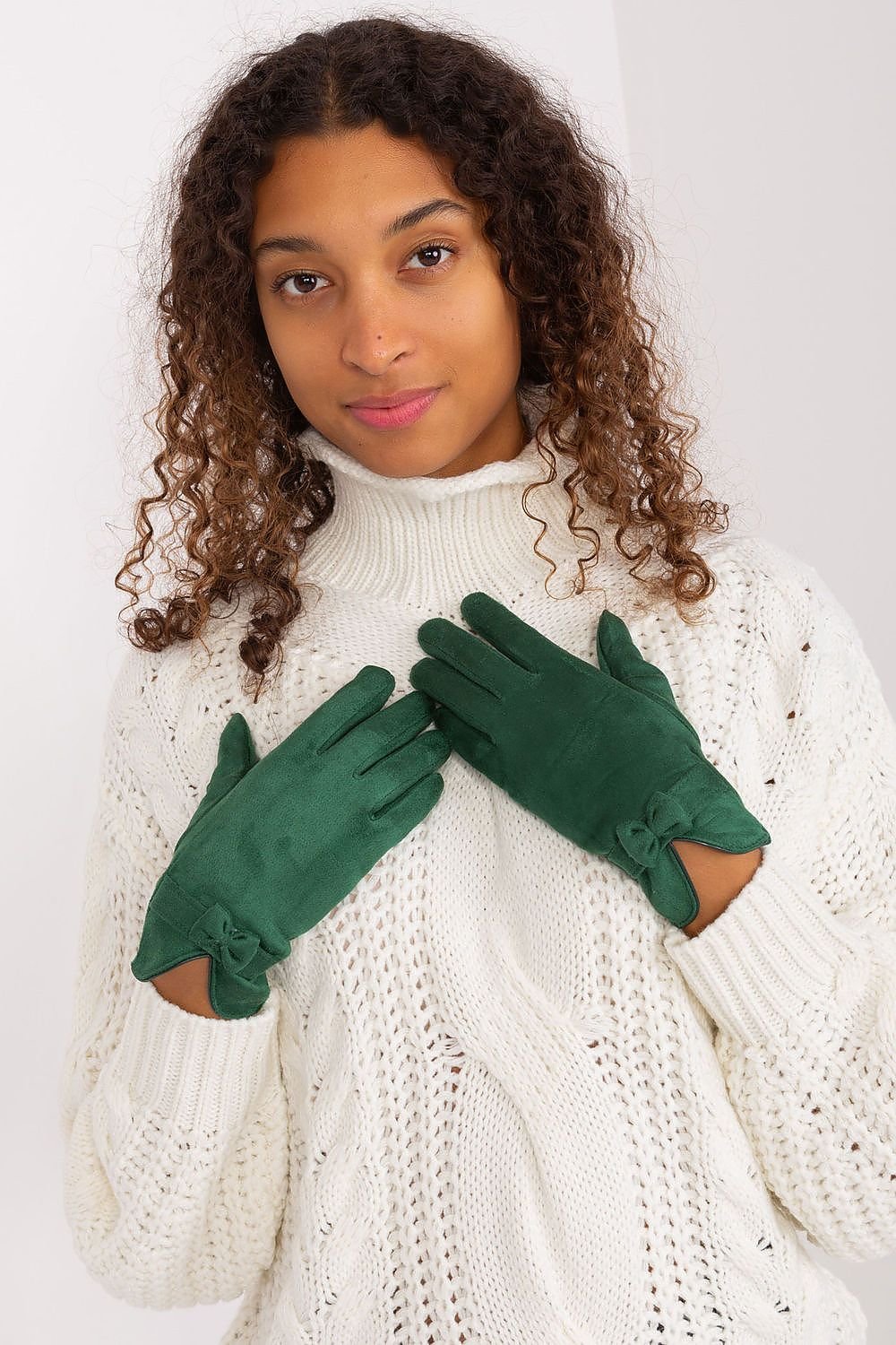 Bea Insulated Cotton Bow Wrist Gloves - Forest Green