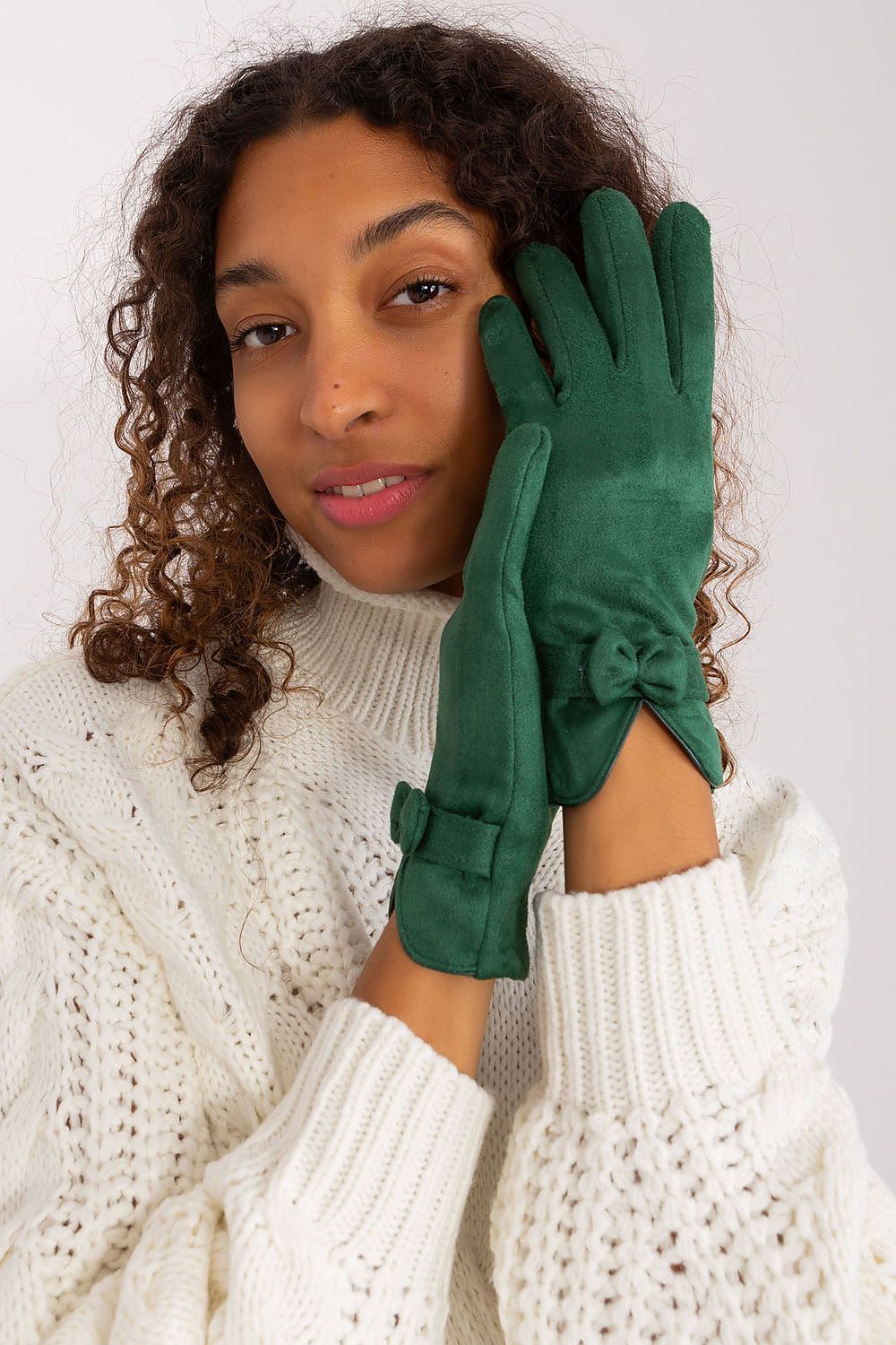 Bea Insulated Cotton Bow Wrist Gloves - Forest Green