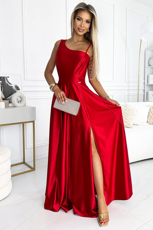 One Shoulder Strap Long Evening Dress - Red