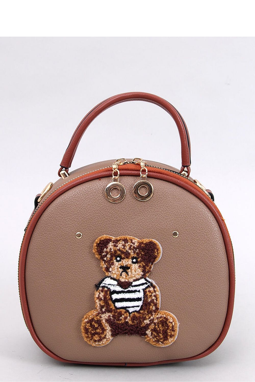 Teddy Round Messenger Bag with Adjustable Strap - Cafe