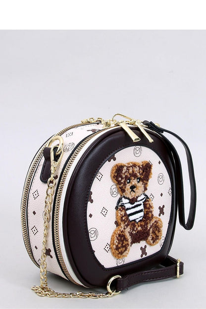 Teddy Motif Small Round Messenger Bag with Chain Strap