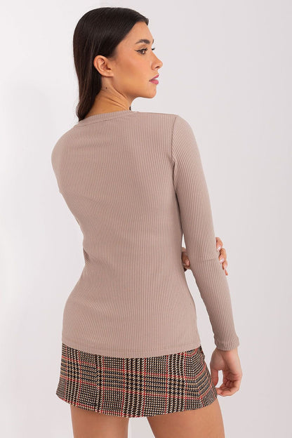 Ribbed Crew Neck Long Sleeve Shirt - Light Tan