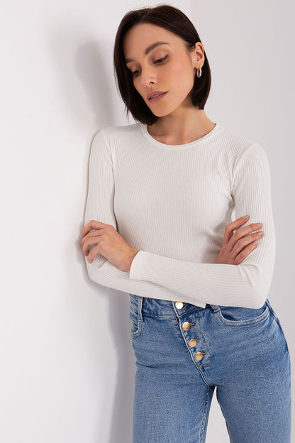 Basic Ribbed Crew Neck Long Sleeve Shirt - White