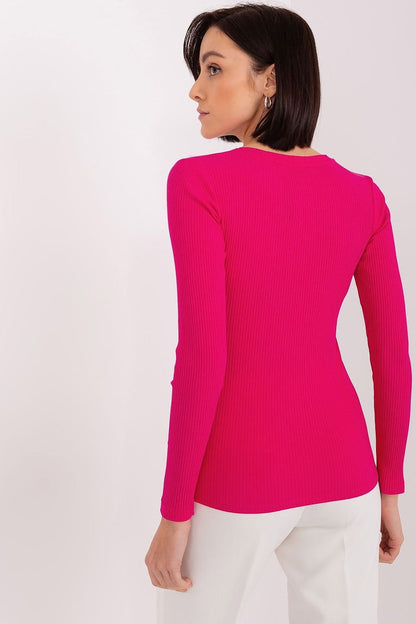 Long Sleeve Cotton Slight V Neck Shirt - Haute Pink