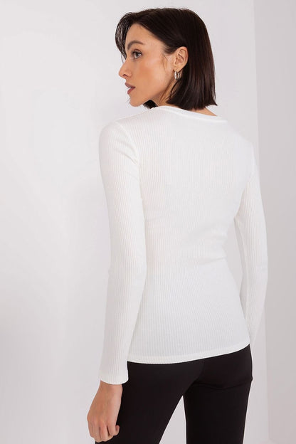 Long Sleeve Cotton Slight V Neck Shirt Blouse - White