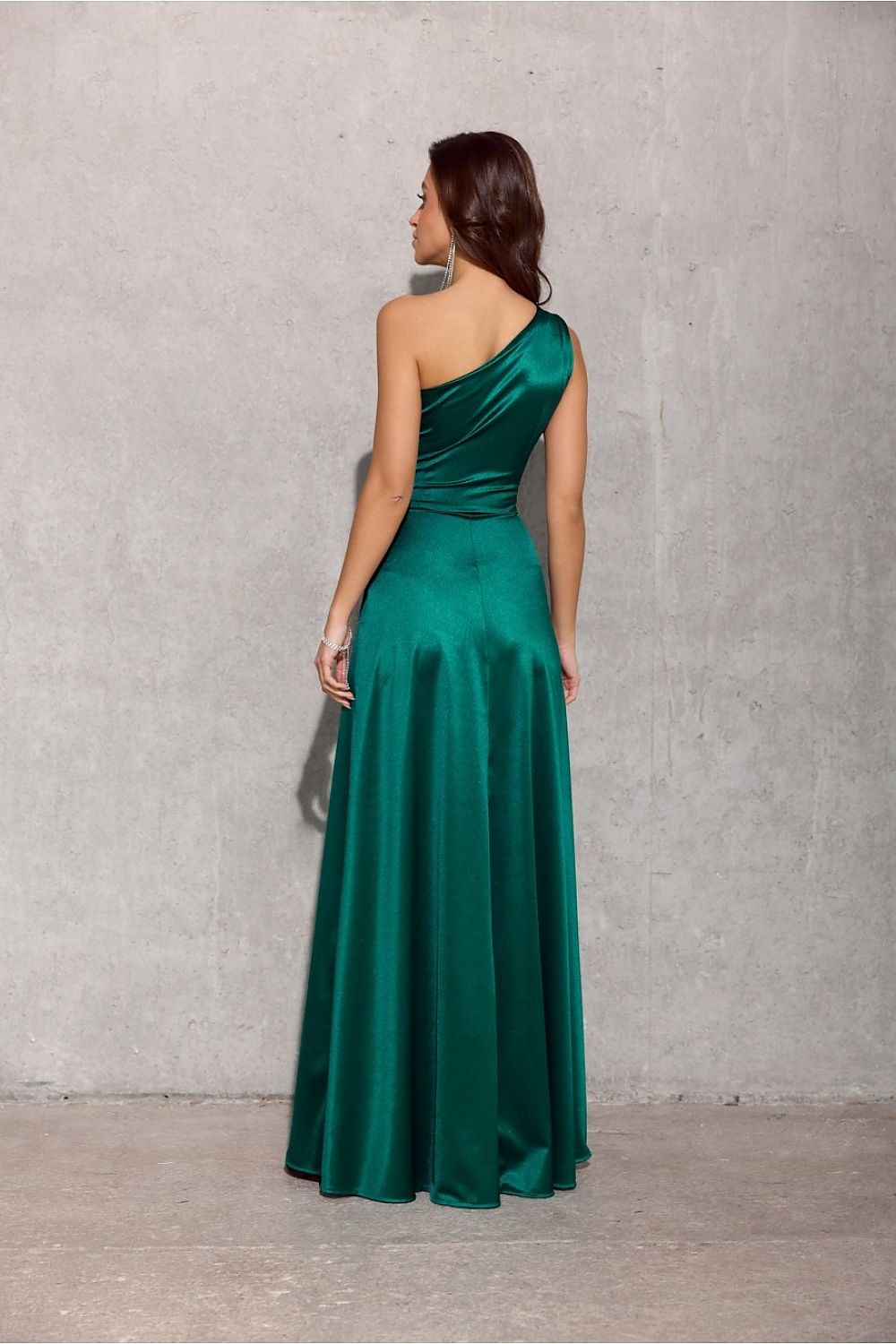 Inez Slit One Shoulder Long Evening Dress - Emerald