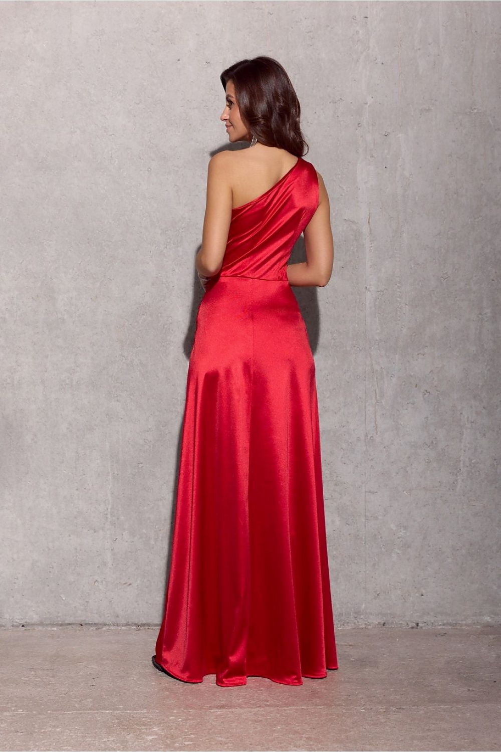 Inez Slit One Shoulder Long Evening Dress - Red