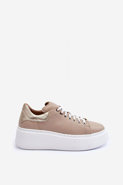 Leather Platform Trainers - Tan