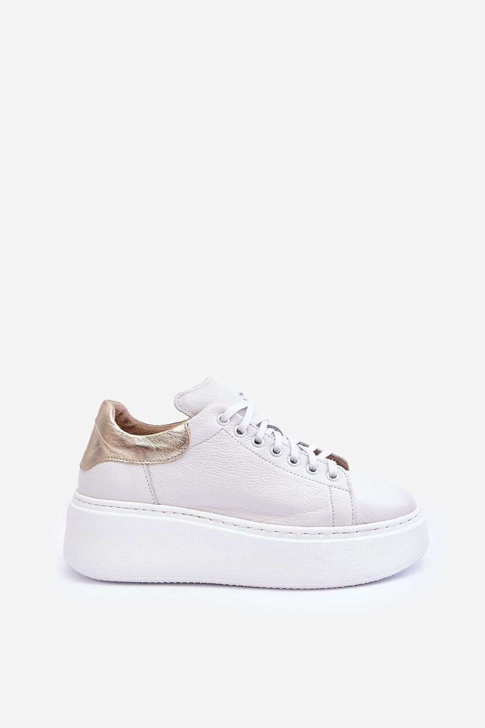 Leather Platform Trainers - White with Gold Heel Counter