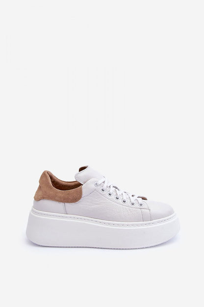 Leather Platform Trainers - White with Tan Heel Counter